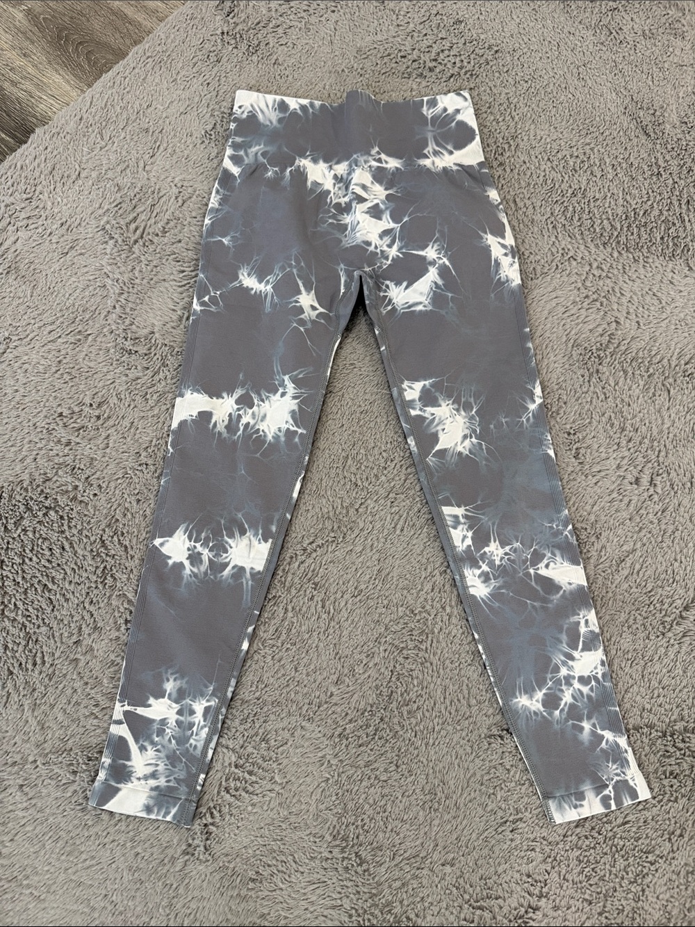 Women's Gray Tie-Dye Leggings with High Waist